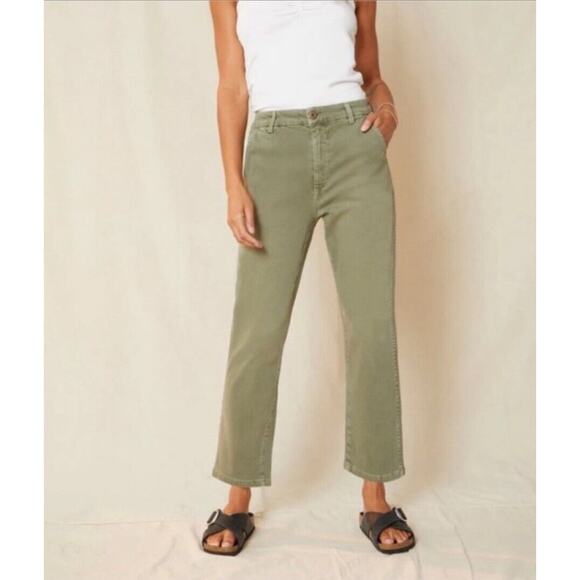 AMO Easy Trousers In Surplus Green Size 28 Womens Cropped Straight Leg High Rise - Picture 1 of 13